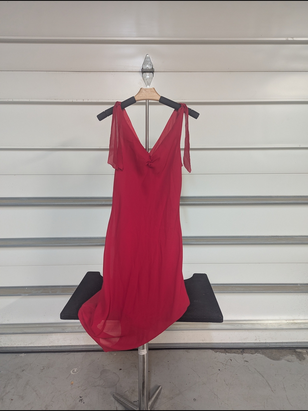 Red V-Neck Women's Dress with Tie Straps